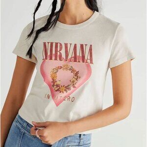 NEW Free People x Daydreamer Nirvana Heart Shaped Box Tee Beige Size XS $78 [jb]